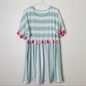 Green and white pink tassel dress